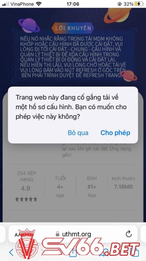 Cho phép ứng dụng được cài đặt